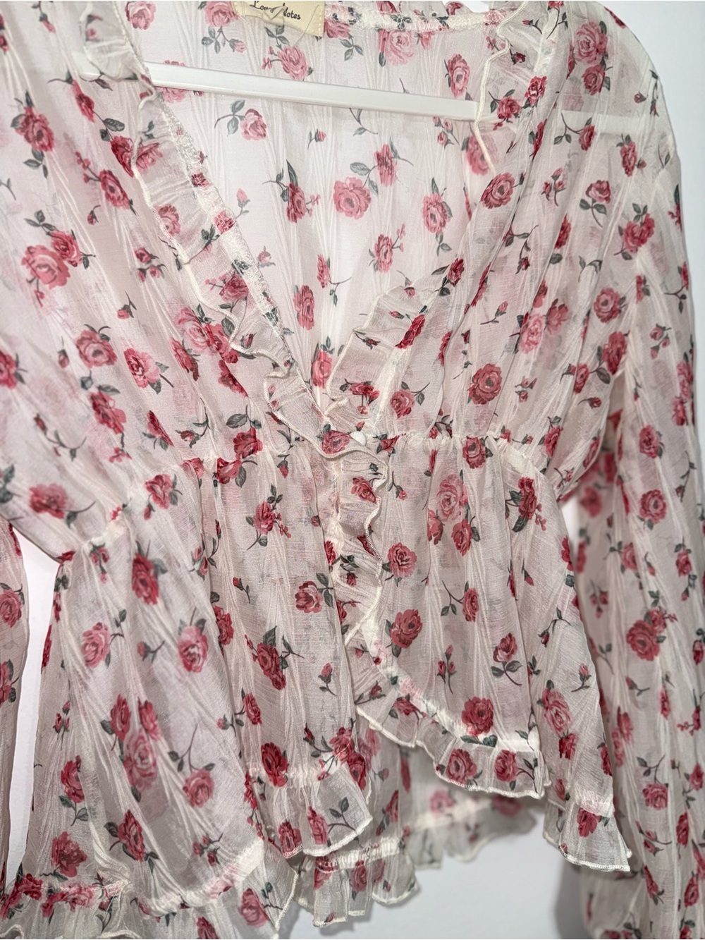 Love Notes Sheer Floral Ruffle Blouse - Picture 2 of 5